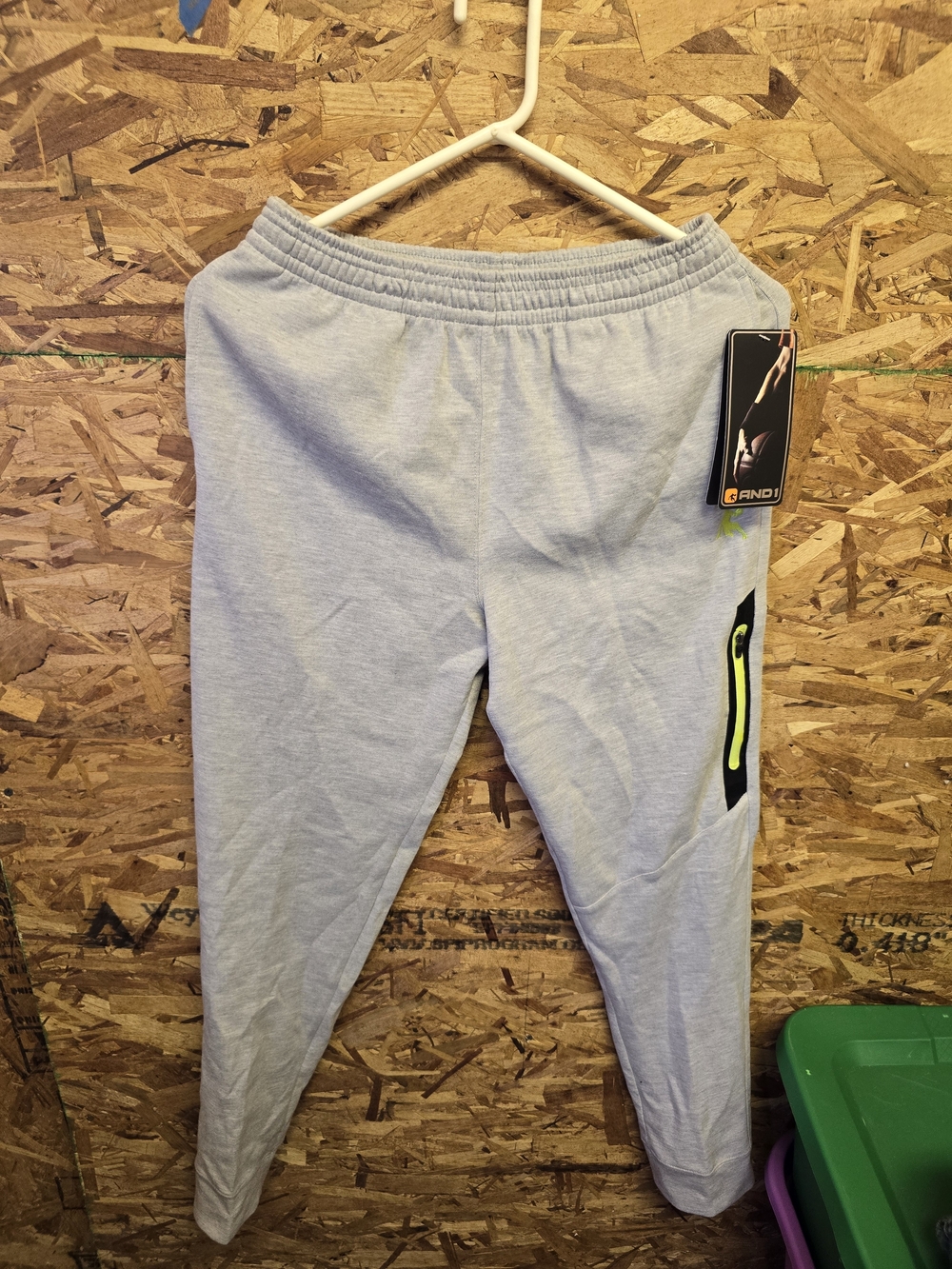 And1 Light Gray Kids Jogger Pants with Neon Yellow Zipper Accent